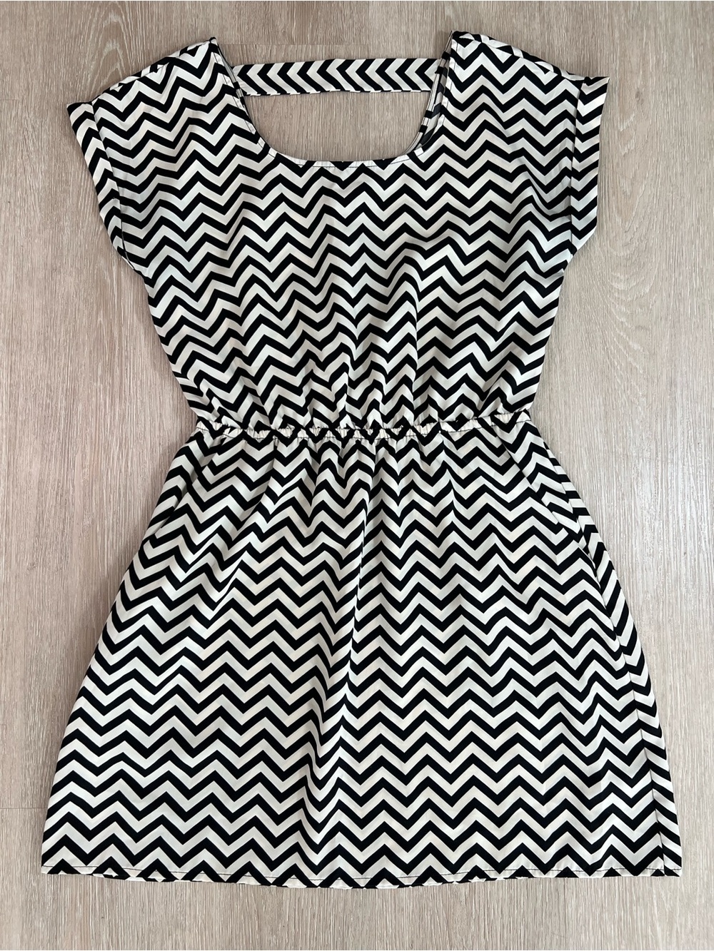 Black & White Chevron Waist-Defined Dress Y2K Retro Inspired